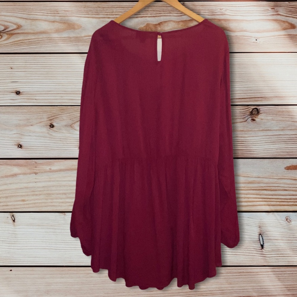 TORRID RED WINE GAUZE BABYDOLL TUNIC TOP - Picture 7 of 7